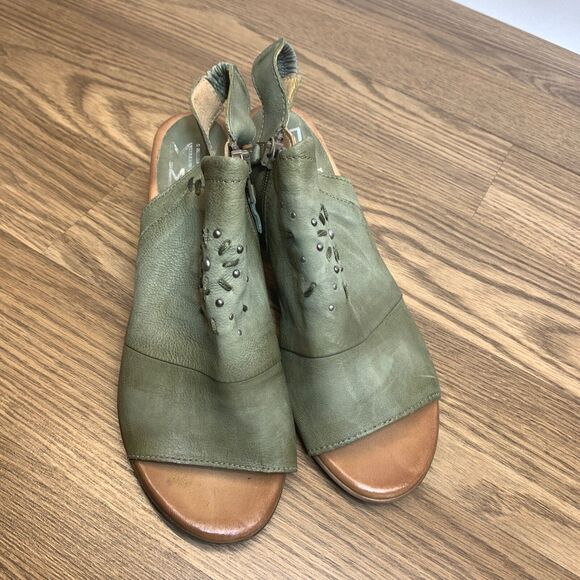 Miz Mooz Leather Heeled Sandals Berkeley Sage Green Womens 40 - Picture 7 of 16